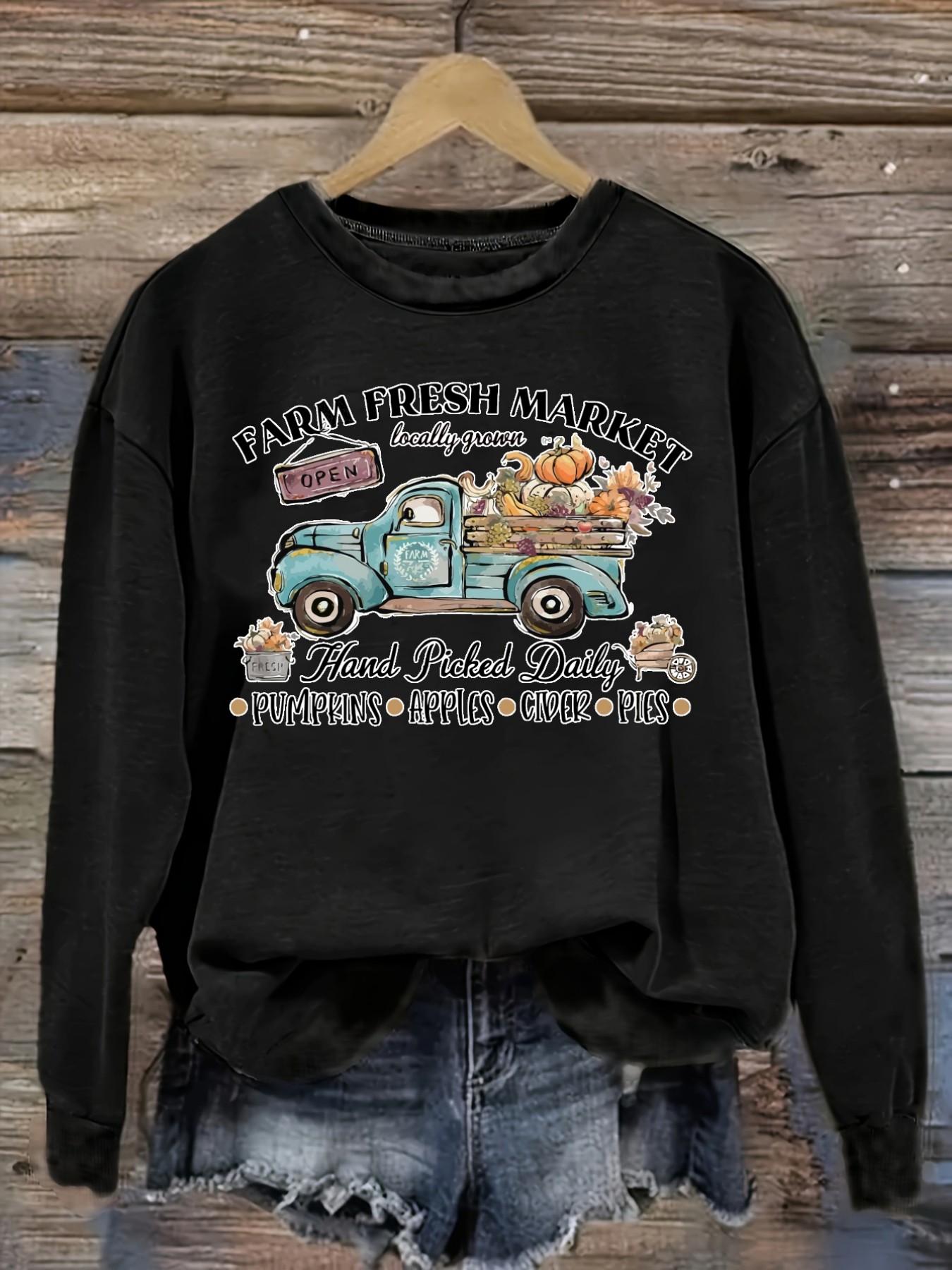 Farming & Agriculture Word Stacks - Women's Casual Long Sleeve Crew Neck